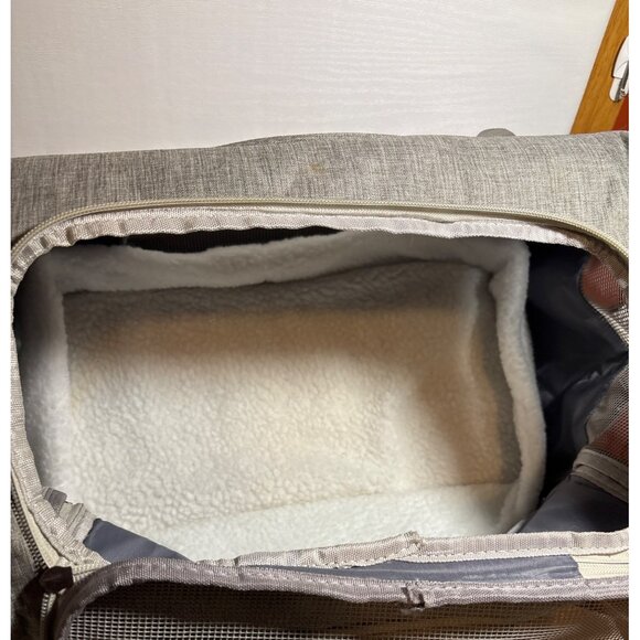 Gray Pet Carrier With Mesh Panels & Pockets Airline Approved Sherpa Pet Bed - Picture 11 of 12
